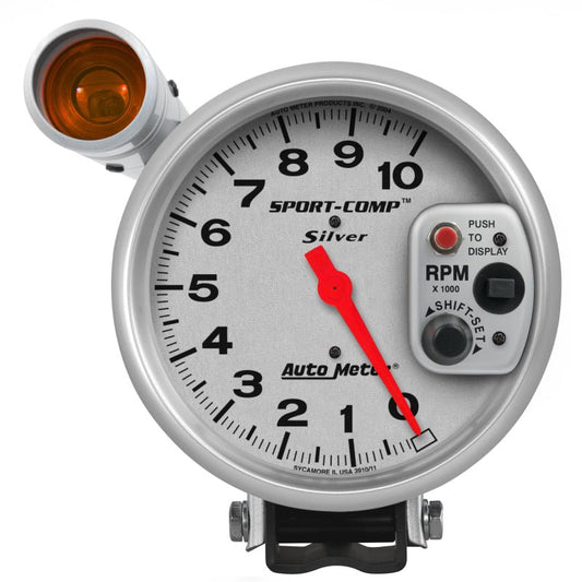 AutoMeter - Autometer Sport-Comp 5 inch 10K RPM Shift Light Silver Tach - Demon Performance