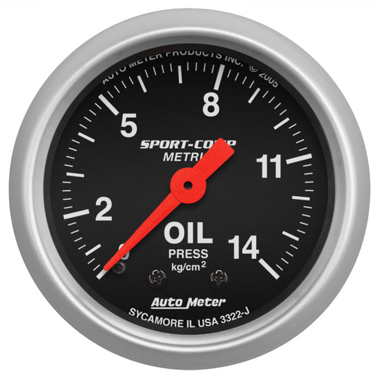 AutoMeter - Autometer Sport Comp 52.4 mm Mechanical 0-14 Kg/ Cm2 Oil Pressure Metric Gauge - Demon Performance