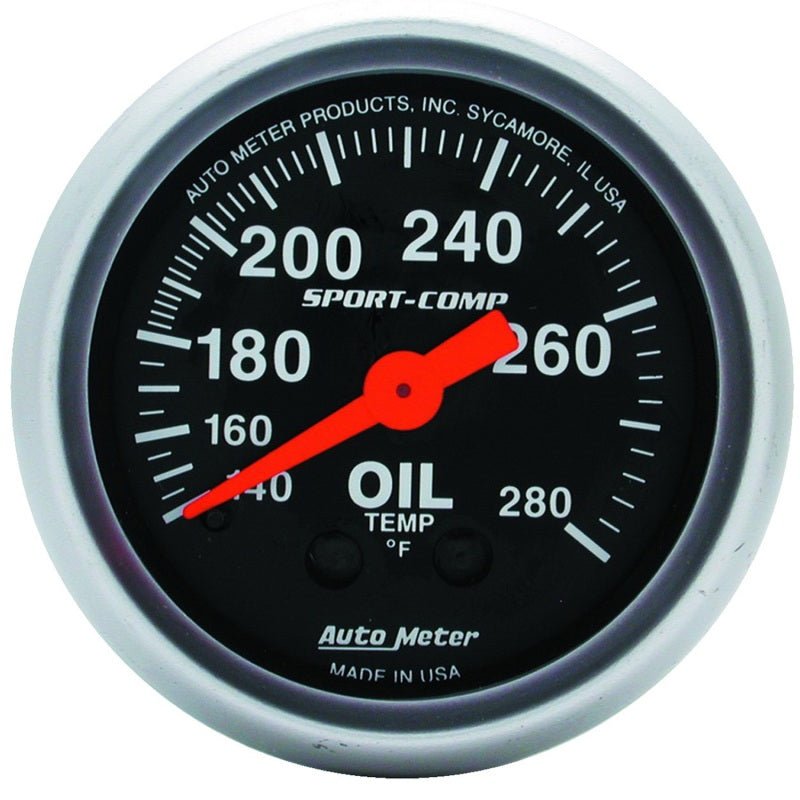 AutoMeter - Autometer Sport-Comp 52.4mm 140-280 Deg F Mech Oil Temp Gauge - Demon Performance