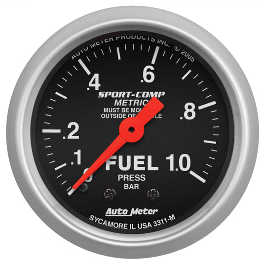 AutoMeter - Autometer Sport-Comp 52mm 0-1.0 Bar Fuel Pressure Mechanical Gauge - Demon Performance