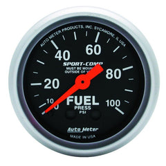 AutoMeter - Autometer Sport-Comp 52mm 0-100 PSI Mechanical Fuel Pressure Gauge - Demon Performance