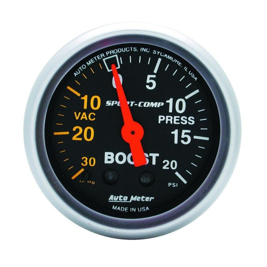 AutoMeter - Autometer Sport-Comp 52mm 20 PSI Mechanical Boost Gauge - Demon Performance