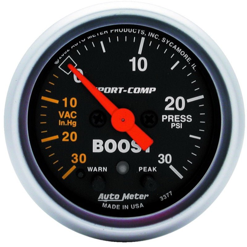 AutoMeter - Autometer Sport-Comp 52mm 30 PSI Electronic Peak Memory/Warning Boost Gauge - Demon Performance