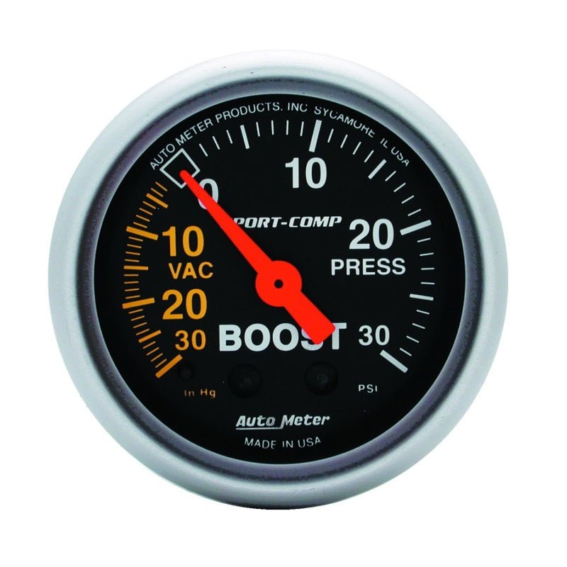 AutoMeter - Autometer Sport-Comp 52mm 30 PSI Mechanical Boost Gauge - Demon Performance