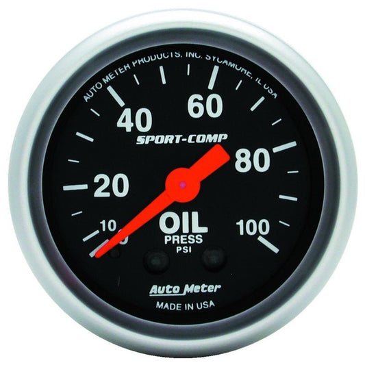 AutoMeter - Autometer Sport Comp 52mm Mechanical 0-100 PSI Oil Pressure Gauge - Demon Performance