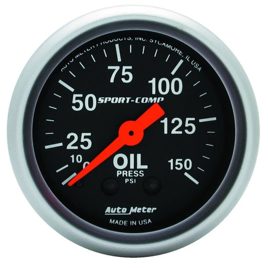 AutoMeter - Autometer Sport Comp 52mm Mechanical 0-150 PSI Oil Pressure Gauge - Demon Performance