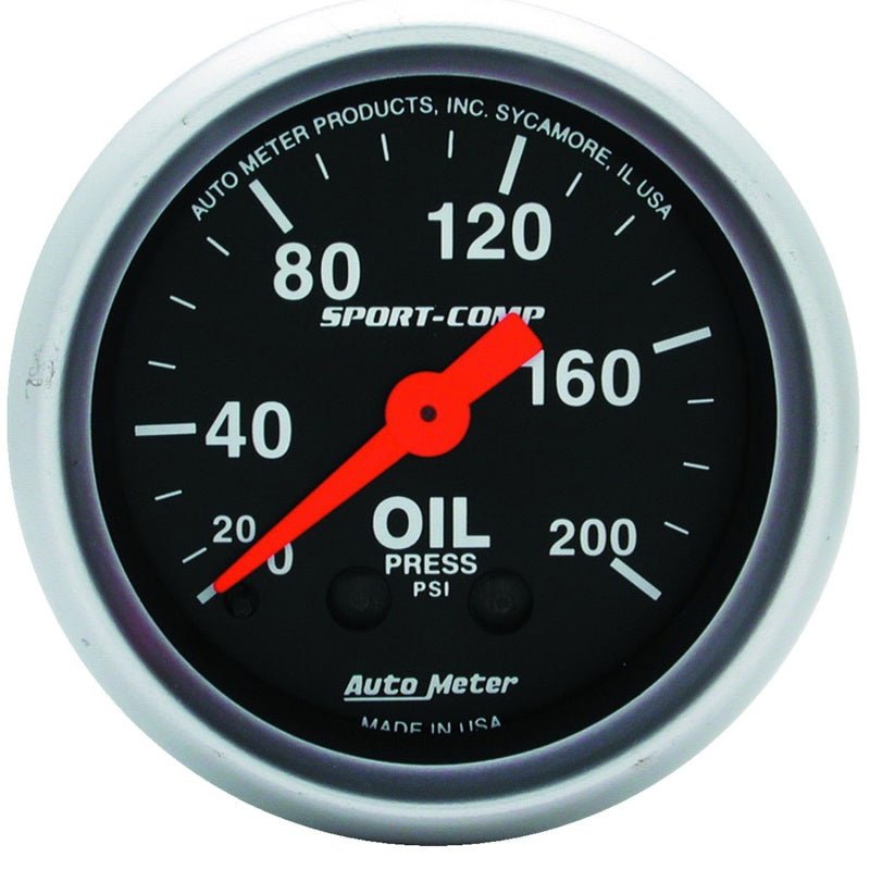 AutoMeter - Autometer Sport Comp 52mm Mechanical 0-200 PSI Oil Pressure Gauge - Demon Performance