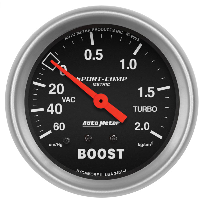 AutoMeter - Autometer Sport-Comp 66.7mm METRIC 60 cm/Hg-2.0 Kg/Cm2 Mechanical Vacuum/Boost Gauge - Demon Performance