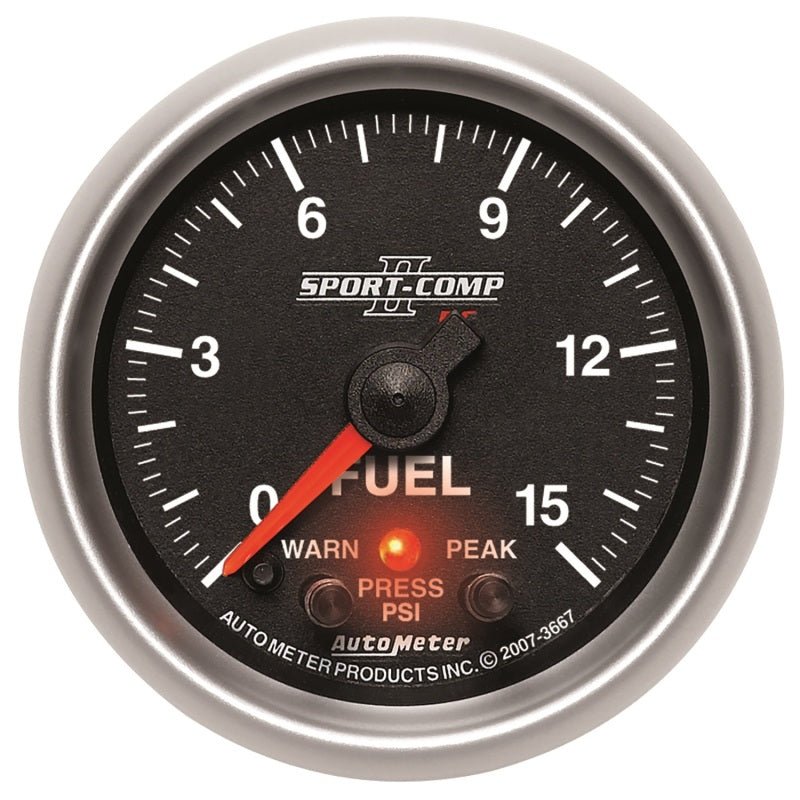 AutoMeter - Autometer Sport-Comp II 2-1/16in 0-15 PSI Fuel Pressure Gauge - Demon Performance