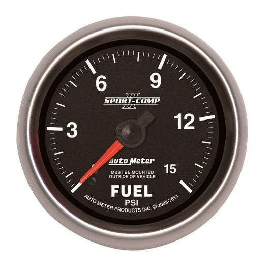 AutoMeter - Autometer Sport-Comp II 2-5/8in Mechanical 15PSI Fuel Pressure Gauge - Demon Performance