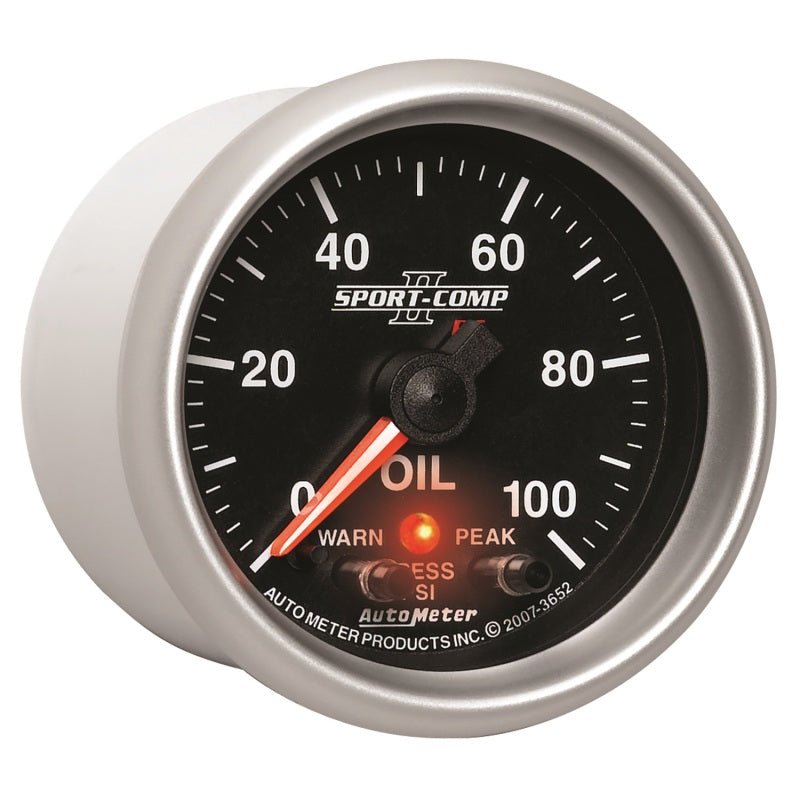 AutoMeter - Autometer Sport-Comp II 52.4mm 0-100 PSI Oil Pressure Peak & Warn w/ Electronic Control Gauge - Demon Performance