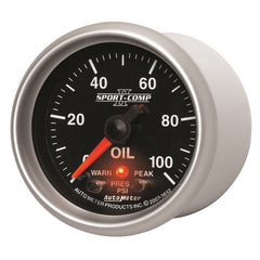 AutoMeter - Autometer Sport-Comp II 52.4mm 0-100 PSI Oil Pressure Peak & Warn w/ Electronic Control Gauge - Demon Performance