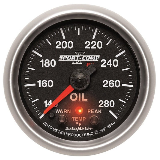 AutoMeter - Autometer Sport-Comp II 52.4mm 140-280 Deg F Oil Temperature Peak & Warn w/ Electronic Control Gauge - Demon Performance