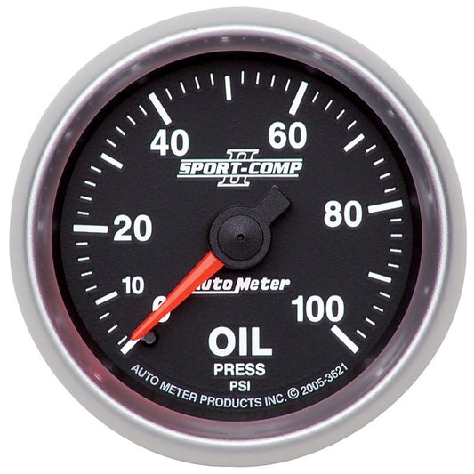 AutoMeter - Autometer Sport-Comp II 52mm 0-100 PSI Mechanical Oil Pressure Gauge - Demon Performance