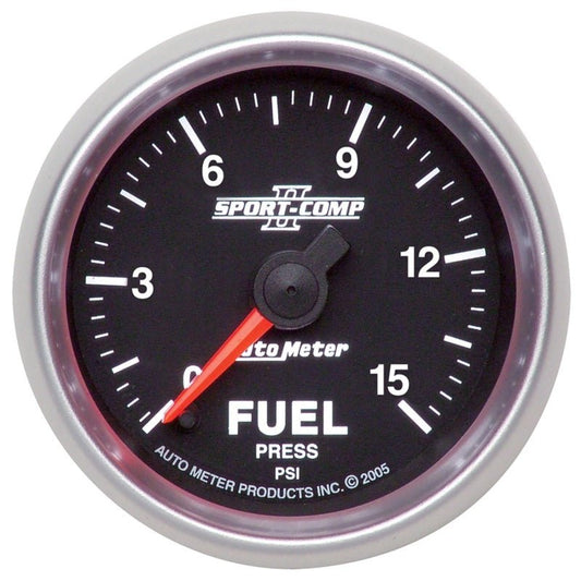 AutoMeter - Autometer Sport-Comp II 52mm 0-15 PSI Full Sweep Electronic Fuel Pressure Gauge - Demon Performance