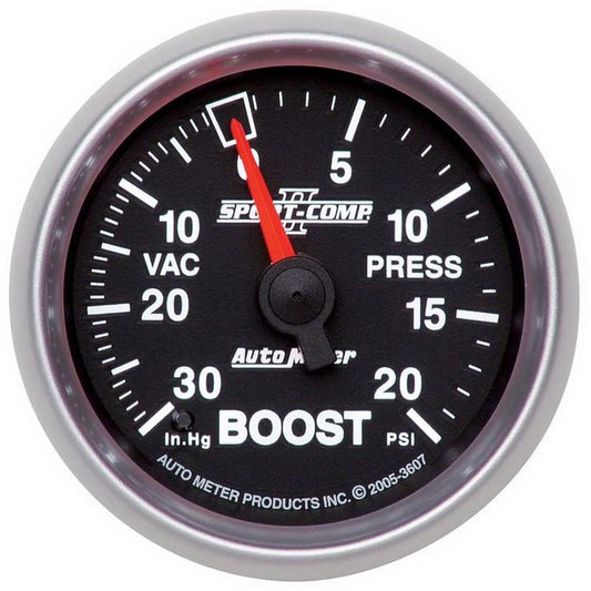 AutoMeter - Autometer Sport-Comp II 52mm 30 In Hg/20 psi Mechanical Vacuum/Boost Gauge - Demon Performance