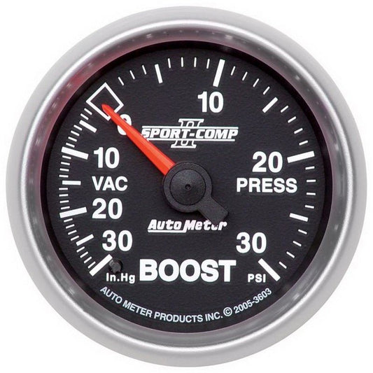 AutoMeter - Autometer Sport-Comp II 52mm 30 PSI Mechanical Boost Vacumm Gauge - Demon Performance