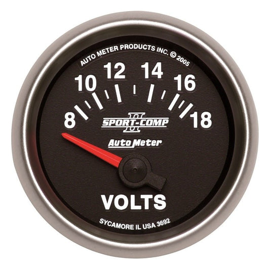 AutoMeter - Autometer Sport-Comp II 52mm 8-18 Volt Short Sweep Electronic Voltmeter - Demon Performance