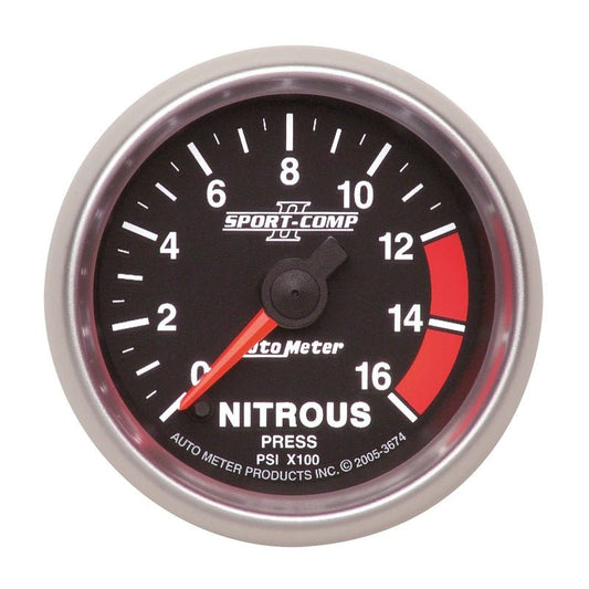 AutoMeter - Autometer Sport-Comp II 52mm Full Sweep Electronic 0-1600 PSI Nitrous Pressure Gauge - Demon Performance