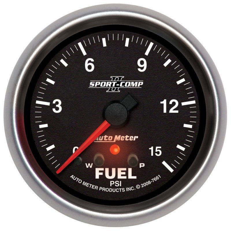 AutoMeter - Autometer Sport-Comp II Fuel Pressure Gauge 2 5/8in 15PSI Stepper Motor w/ Peak & Warn - Demon Performance