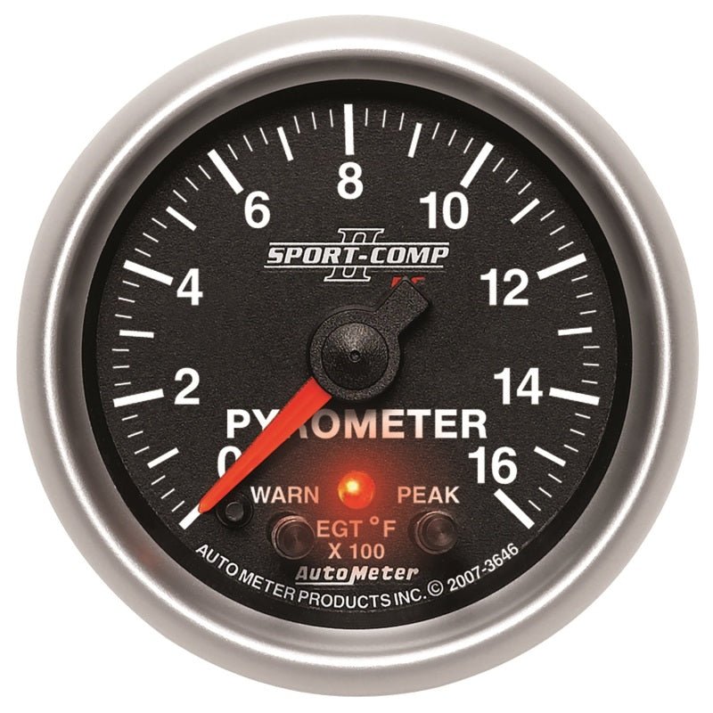 AutoMeter - Autometer Sport-Comp II Full Sweep Electronic 0-1600 Deg F EGT/Pyrometer Peak & Warn w/ Elec Control - Demon Performance