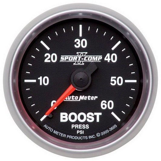 AutoMeter - Autometer Sport-Comp II Mechanical 52mm 0-60 PSI Mechanical Boost Gauge - Demon Performance