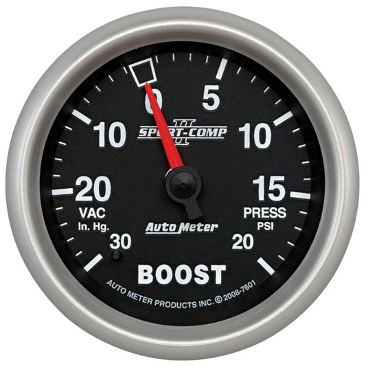 AutoMeter - Autometer Sport-Comp II VAC/Boost 2 5/8in 30 IN HG-20PSI Mechanical Gauge - Demon Performance