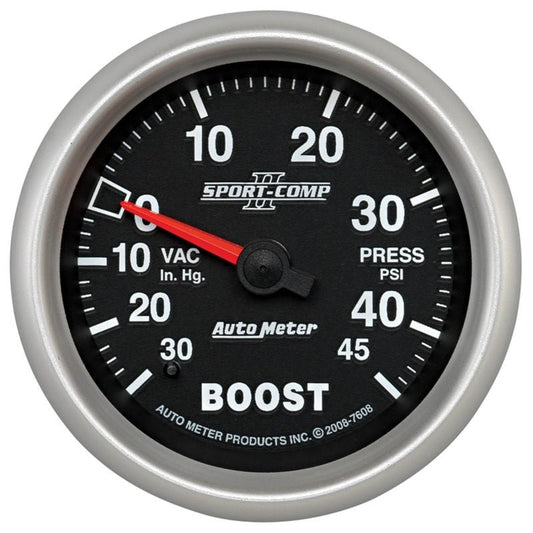 AutoMeter - Autometer Sport-Comp II VAC/Boost 2 5/8in 30 IN HG-45PSI Mechanical Gauge - Demon Performance