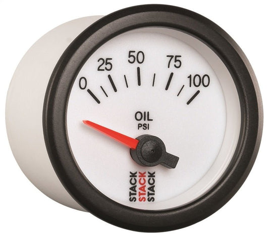 AutoMeter - Autometer Stack 52mm 0-100 PSI 1/8in NPTF Electric Oil Pressure Gauge - White - Demon Performance