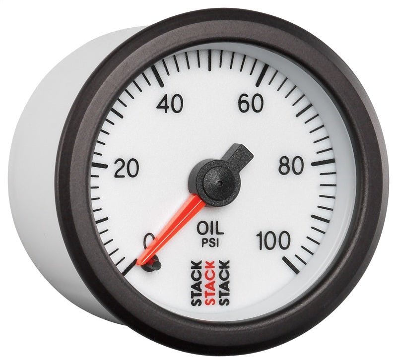 AutoMeter - Autometer Stack 52mm 0-100 PSI 1/8in NPTF Male Pro Stepper Motor Oil Pressure Gauge - White - Demon Performance