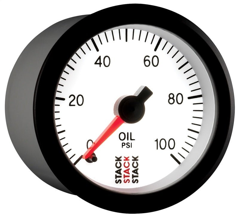 AutoMeter - Autometer Stack 52mm 0-100 PSI 1/8in NPTF Male Pro Stepper Motor Oil Pressure Gauge - White - Demon Performance