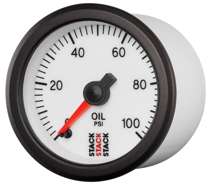 AutoMeter - Autometer Stack 52mm 0-100 PSI 1/8in NPTF Male Pro Stepper Motor Oil Pressure Gauge - White - Demon Performance