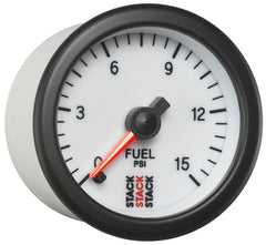 AutoMeter - Autometer Stack 52mm 0-15 PSI 1/8in NPTF Male Pro Stepper Motor Fuel Pressure Gauge - White - Demon Performance