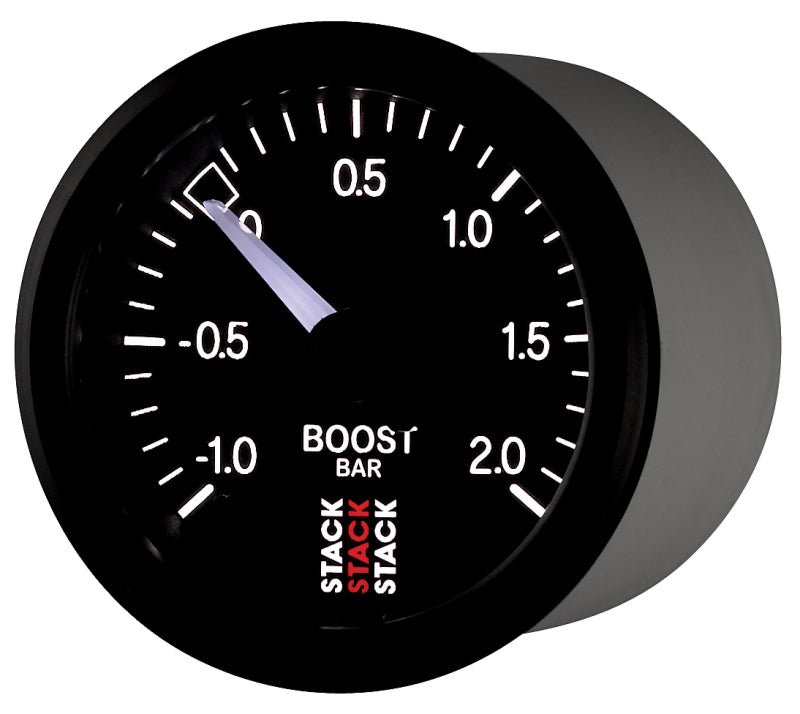 AutoMeter - Autometer Stack 52mm -1 to +2 Bar T-Fitting 0.187in Barb (M) Mechanical Boost Pressure Gauge - Black - Demon Performance