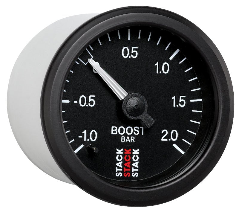 AutoMeter - Autometer Stack 52mm -1 to +2 Bar T-Fitting 0.187in Barb (M) Mechanical Boost Pressure Gauge - Black - Demon Performance