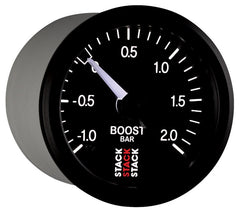 AutoMeter - Autometer Stack 52mm -1 to +2 Bar T-Fitting 0.187in Barb (M) Mechanical Boost Pressure Gauge - Black - Demon Performance