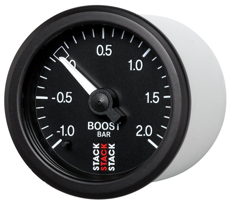 AutoMeter - Autometer Stack 52mm -1 to +2 Bar T-Fitting 0.187in Barb (M) Mechanical Boost Pressure Gauge - Black - Demon Performance