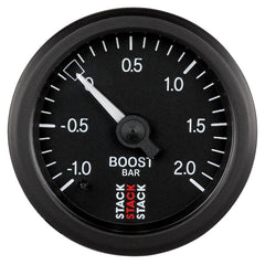 AutoMeter - Autometer Stack 52mm -1 to +2 Bar T-Fitting 0.187in Barb (M) Mechanical Boost Pressure Gauge - Black - Demon Performance