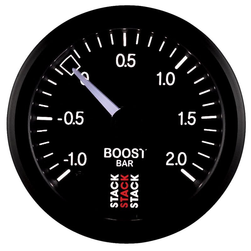 AutoMeter - Autometer Stack 52mm -1 to +2 Bar T-Fitting 0.187in Barb (M) Mechanical Boost Pressure Gauge - Black - Demon Performance