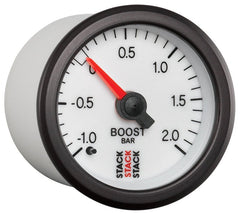 AutoMeter - Autometer Stack 52mm -1 to +2 Bar T-Fitting 0.187in Barb (M) Mechanical Boost Pressure Gauge - White - Demon Performance