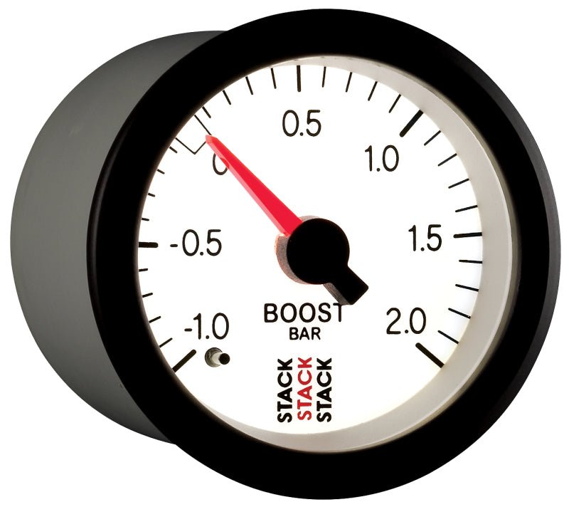 AutoMeter - Autometer Stack 52mm -1 to +2 Bar T-Fitting 0.187in Barb (M) Mechanical Boost Pressure Gauge - White - Demon Performance