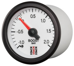 AutoMeter - Autometer Stack 52mm -1 to +2 Bar T-Fitting 0.187in Barb (M) Mechanical Boost Pressure Gauge - White - Demon Performance