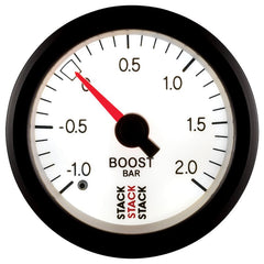 AutoMeter - Autometer Stack 52mm -1 to +2 Bar T-Fitting 0.187in Barb (M) Mechanical Boost Pressure Gauge - White - Demon Performance