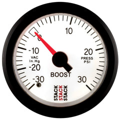 AutoMeter - Autometer Stack 52mm -30INHG to +30 PSI (Incl T-Fitting) Mechanical Boost Pressure Gauge - White - Demon Performance