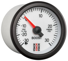 AutoMeter - Autometer Stack 52mm -30INHG to +30 PSI (Incl T-Fitting) Mechanical Boost Pressure Gauge - White - Demon Performance