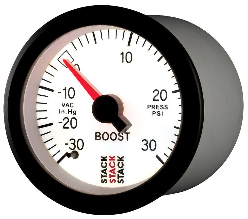 AutoMeter - Autometer Stack 52mm -30INHG to +30 PSI (Incl T-Fitting) Mechanical Boost Pressure Gauge - White - Demon Performance