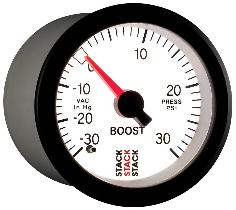 AutoMeter - Autometer Stack 52mm -30INHG to +30 PSI (Incl T-Fitting) Mechanical Boost Pressure Gauge - White - Demon Performance