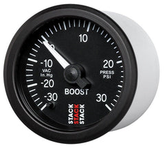 AutoMeter - Autometer Stack 52mm -30INHG to +30 PSI (Incl T-Fitting) Pro Stepper Motor Boost Press Gauge - Black - Demon Performance