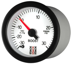 AutoMeter - Autometer Stack 52mm -30INHG to +30 PSI (Incl T-Fitting) Pro Stepper Motor Boost Press Gauge - White - Demon Performance