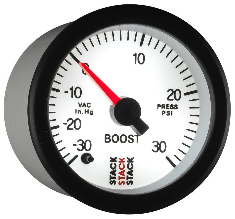 AutoMeter - Autometer Stack 52mm -30INHG to +30 PSI (Incl T-Fitting) Pro Stepper Motor Boost Press Gauge - White - Demon Performance